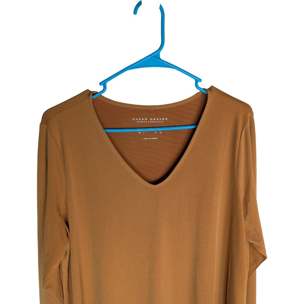 Susan Graver Liquid Knit Tunic Women Large Rich Gold VNeck Modern Essentials Top - Picture 2 of 11